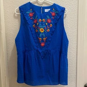 Blue Embroidered Sleeveless Top L